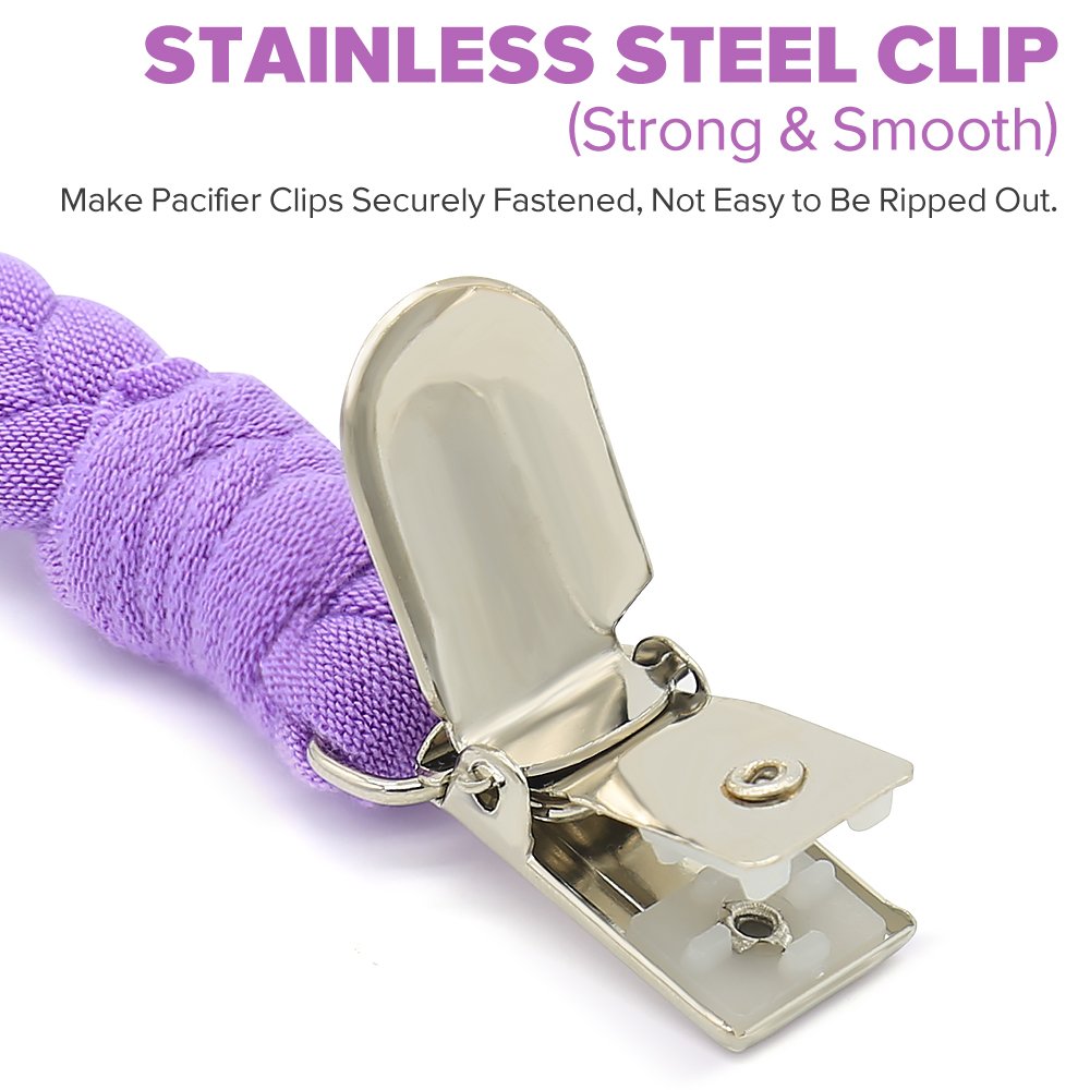 Pacifier Clips, Pack of 4 Teething Ring Holder for Babies, Soft Flexible Holder Leash for Pacifiers, Hand-Made Braided Baby Teething Soothie Band for Girls& Boys