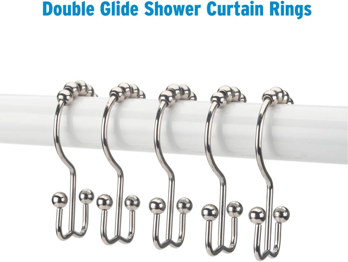 Titanker Shower Curtain Hooks Rings, Rust-Resistant Metal Double Glide Shower Hooks for Bathroom Shower Rods Curtains, Set of 12 Hooks - Nickel: Home & Kitchen