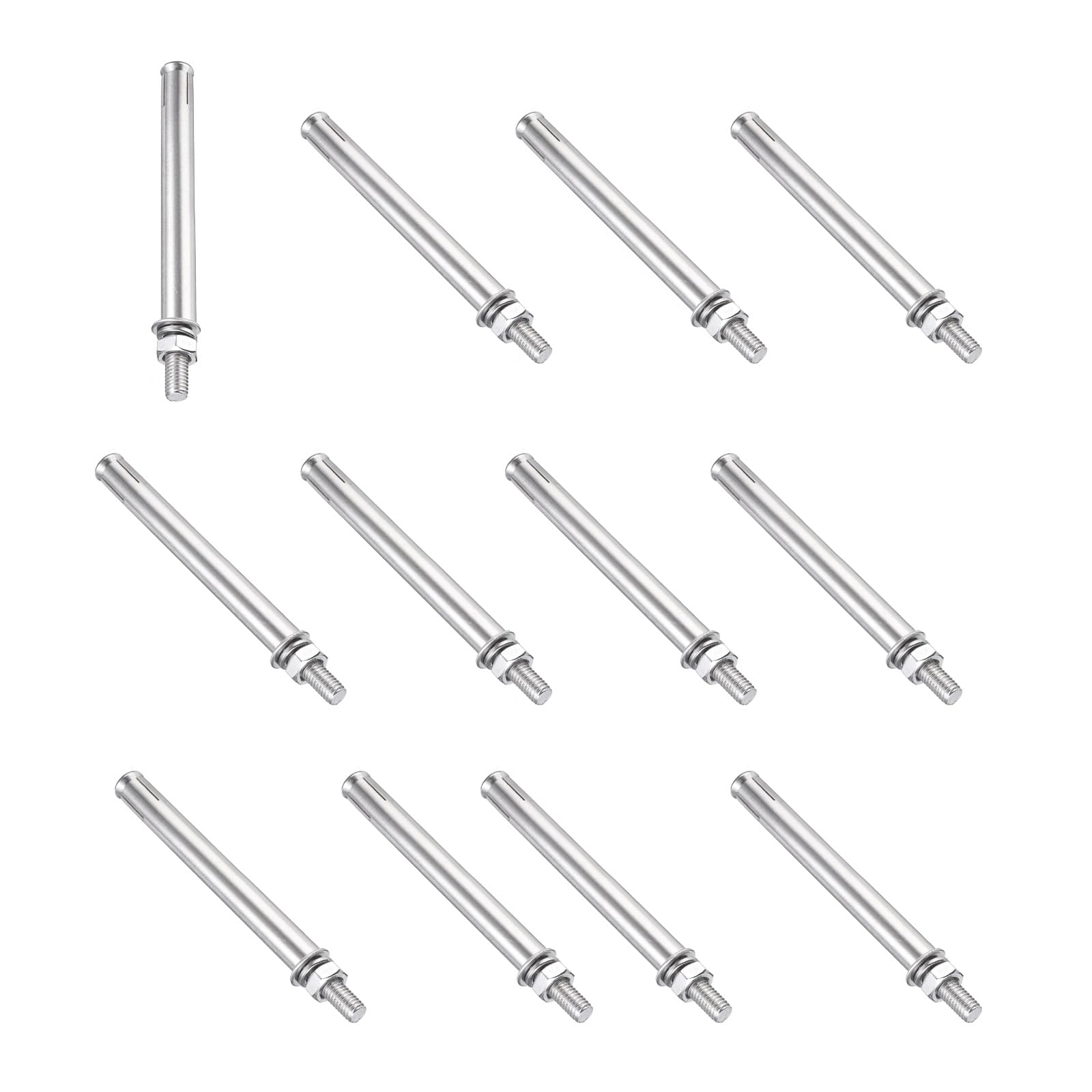 PATIKIL M8 x 120mm Expansion Bolts, 12Pcs 304 Stainless Steel Expansion Screw Bolts Sleeve Anchoring Fastener for Wall Concrete Brick Wall Drywall Air Conditioner, Silver