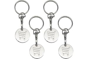 Yuhoo Shopping Trolley Tokens Key Ring, 4Pcs Stainless Steel Shopping Trolley Remover Grocery Cart Coin Keychain, Unlock Release Key for Meters, Change or Grocery Shopping Cart(Silver)(Silver)