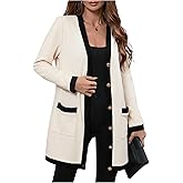 SOLY HUX Women's Color Block Cardigan V Neck Button Down Long Sleeve Jacket Outerwear with Pockets
