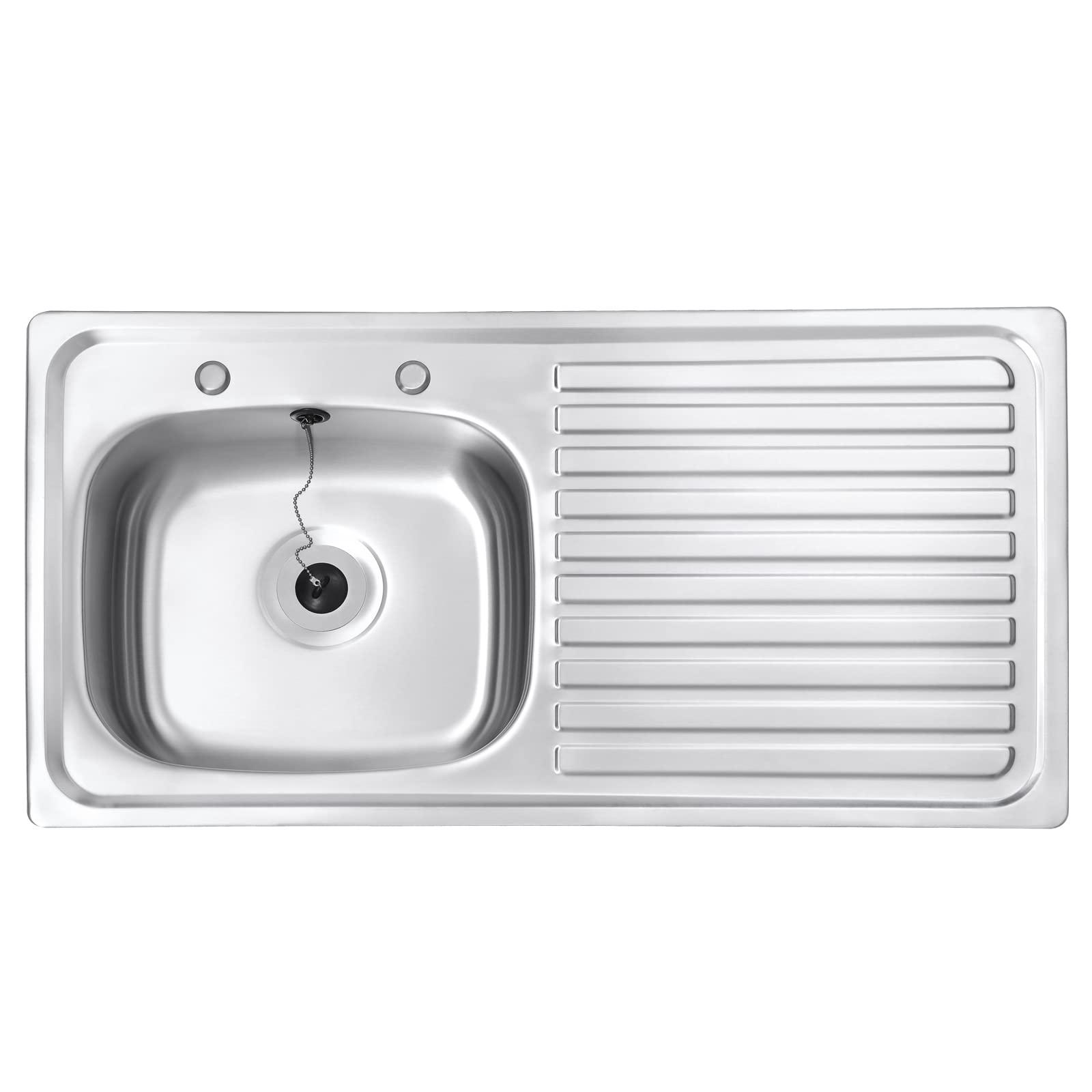 JASSFERRY Stainless Steel Kitchen Sink, Right Hand Drainer Inset Drop-in Single 1 Bowl, Two Pre-drilled Tap Hole, 930 x 480 mm