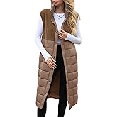 UMEKO Women's Long Puffer Vest Fleece Jacket Winter Button Down Sleeveless Coats