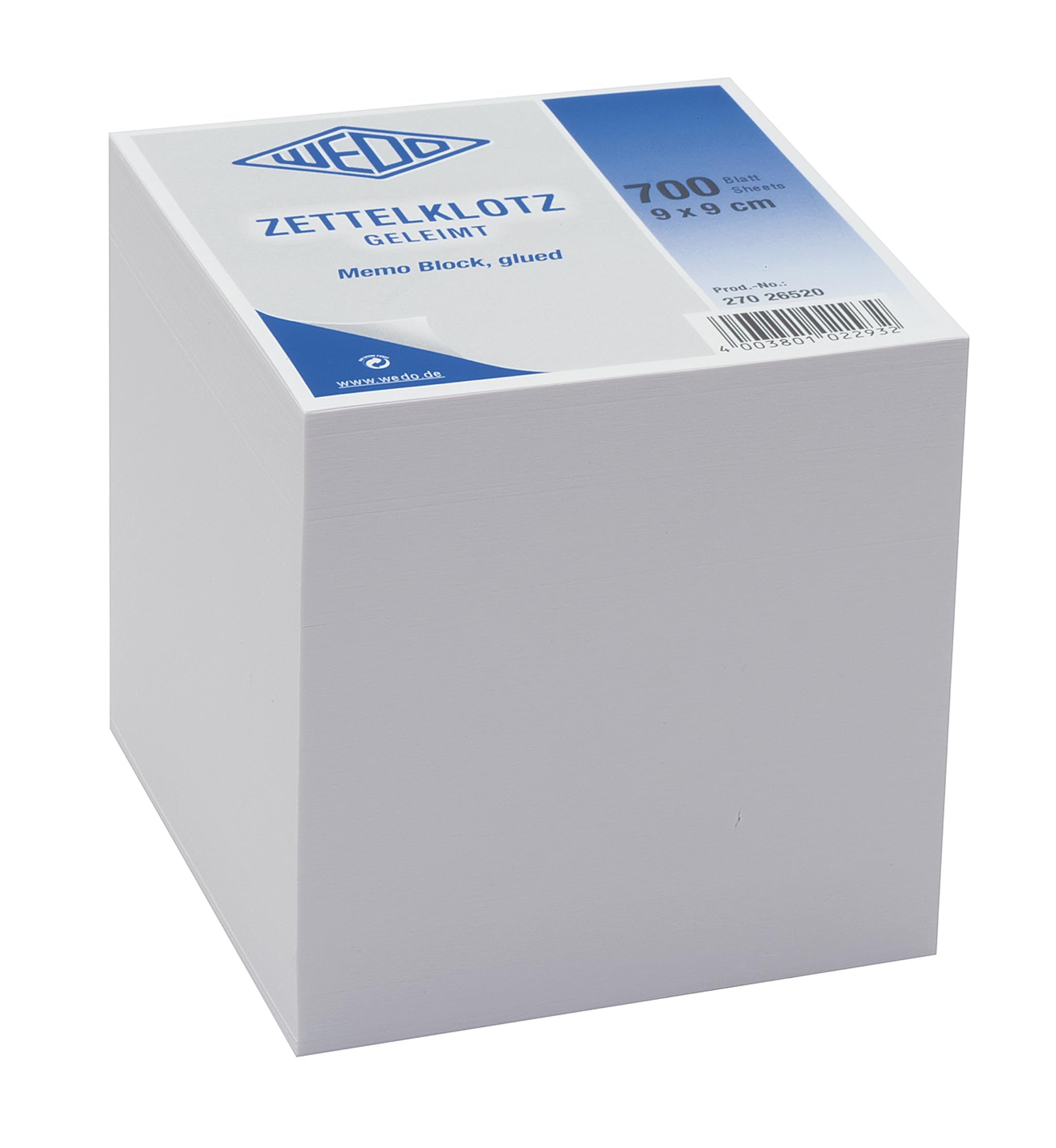 Wedo 27026520 Memo Pad Glued Wood-Free 9 x 9 cm 700 Sheets White