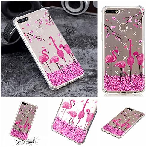 IJIA Case for Huawei Y7 Prime 2018/Huawei Y7 2018 (5.99") - Transparent Flamingos Clear TPU Soft Silicone Moblie Phone Shell Back Protection Bumper Fashion Skin back Cell Case Cover-YOX16