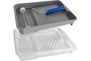 SUGOOE 12PCS Paint Tray Set, 1 x 9 Inch Paint Roller Tray, 10 x Disposable Tray Liners and 1 x Roller Frame for Painting Wall