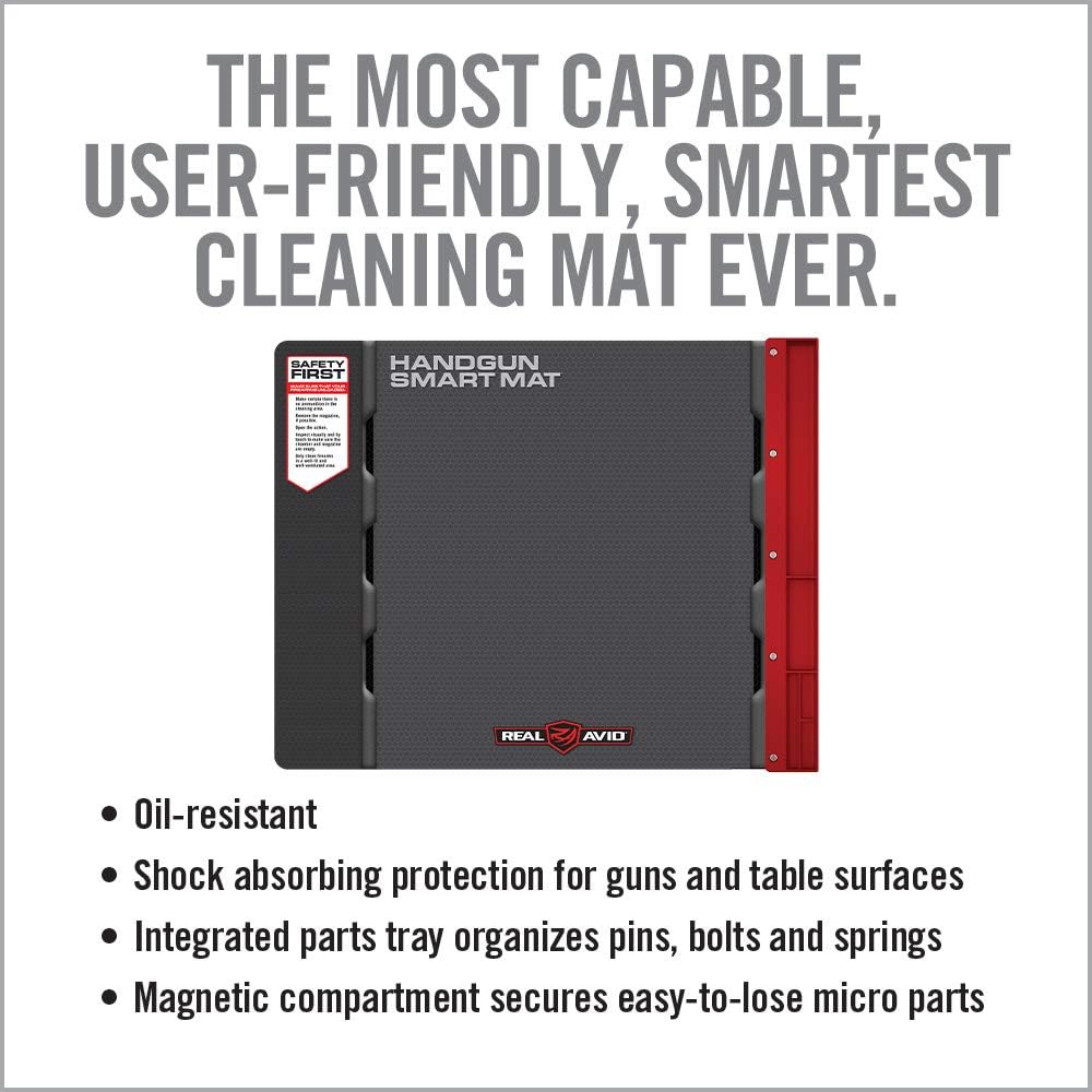Real Avid Handgun Smart Mat - 19x16”, Pistol Cleaning Mat with Red, Magnetic Parts Tray, Heavy-Duty, Oil-Resistant, Solvent-Resistant Protective Gun Cleaning Mat : Sports & Outdoors