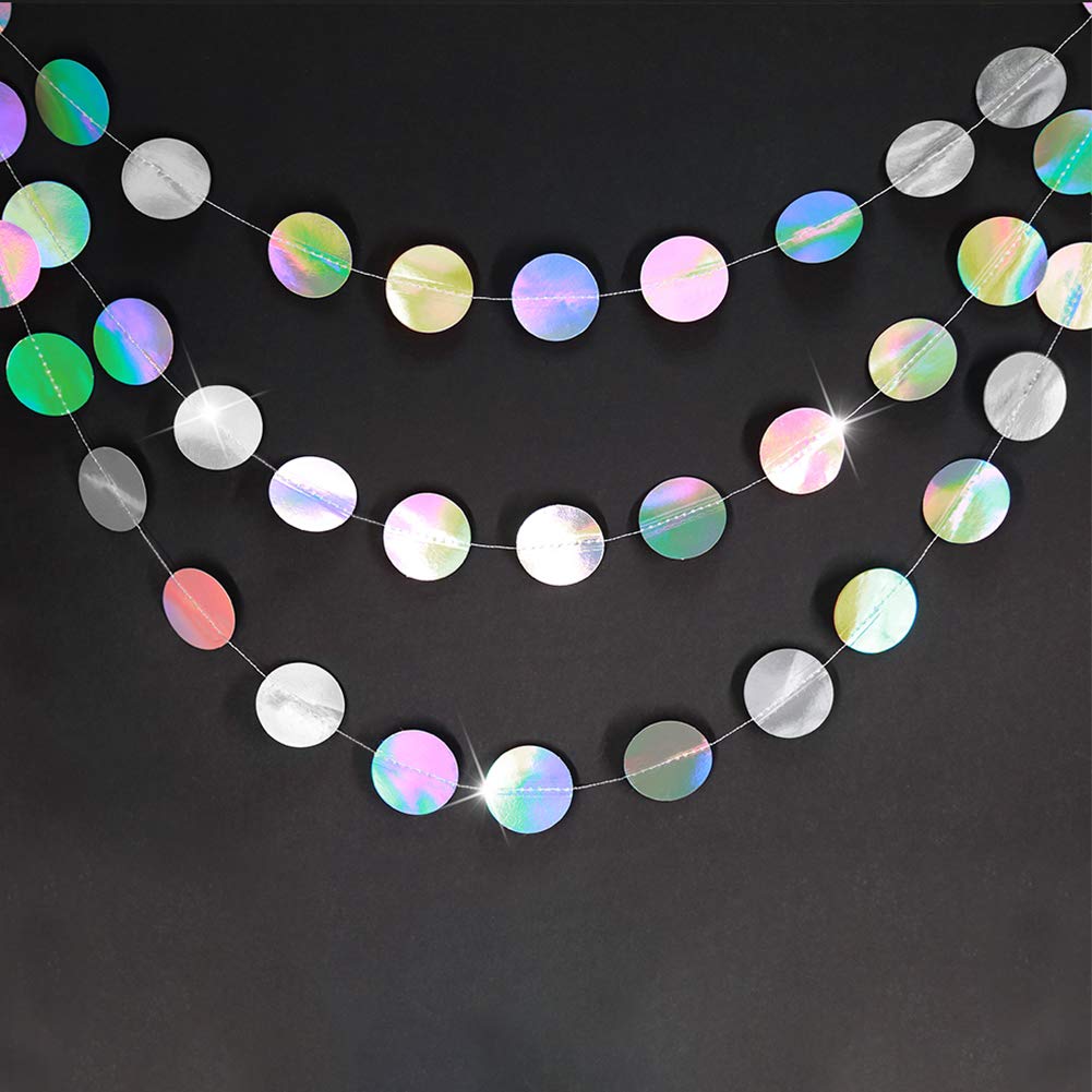 Cheerland Iridescent Party Decorations Holographic Circle Garlands Disco Theme Birthday Decorations Bachelorette Hanging Streamers Banner Graduation Decor New Year Bachelorette Euphoria Party Supplies