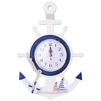 Wall Clocks Beach Boat Wheel Rudder Anchor Nautical Decoration