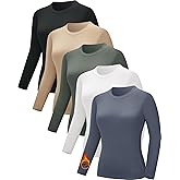 CE' CERDR 3/5 Pack Womens Long Sleeve Thermal Shirts Crew Neck Fleece Lined Basic Fitted Workout Going Out Underscrubs Tops