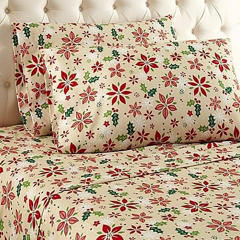 Micro Flannel Poinsettia Print Sheet Set in Yellow/Red (King)