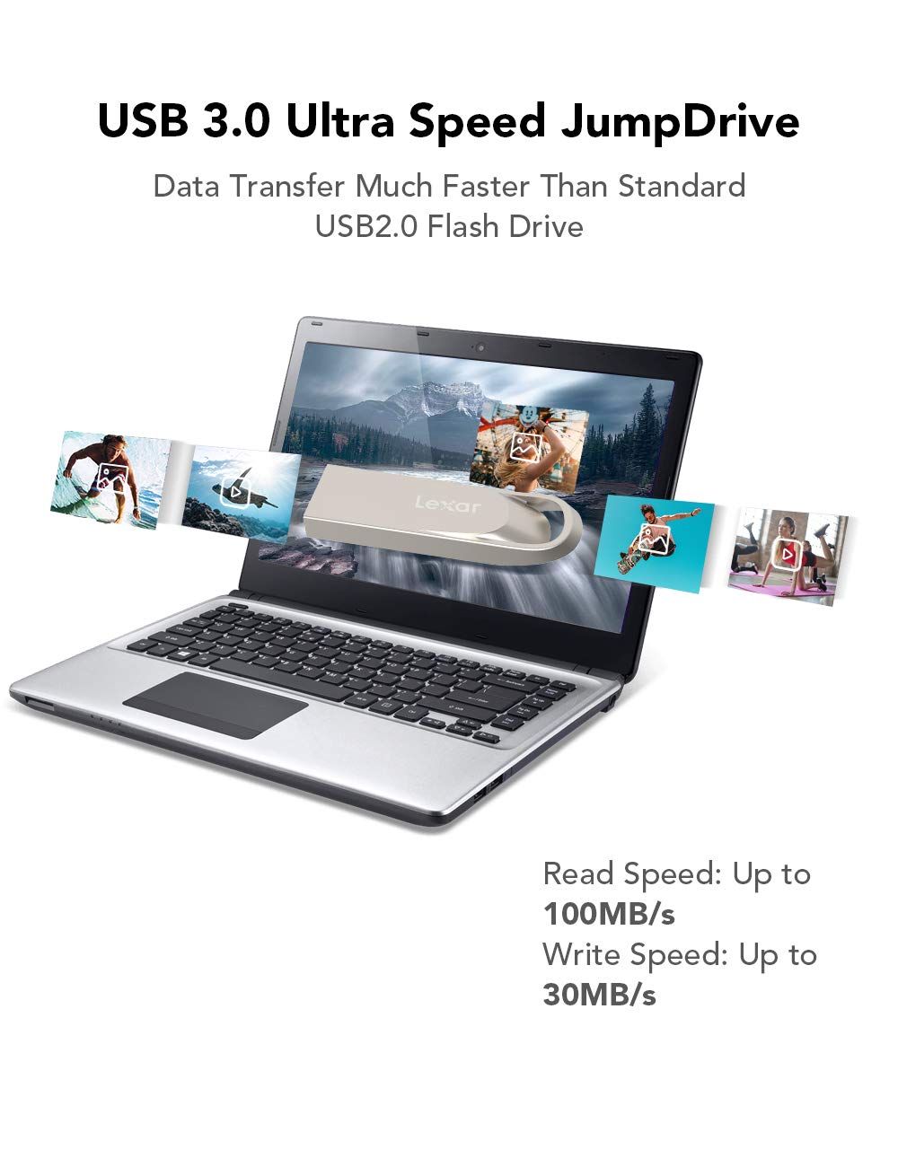 Lexar 128GB USB 3.0 Flash Drive, USB Stick Up to 100MB/s Read Speed, UDP Thumb Drive, Jump Drive Zinc Alloy, Pen Drive, Memory Stick for PC/Laptop/Computer/External Storage