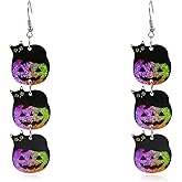 Halloween Pumpkin Earrings for Women Funny Colorful Acrylic Pumpkin Drop Dangle Earring Cute Black Witch Cat Earrings Halloween Party Costume Accessories