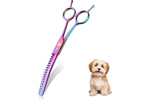 DREAM REACH 6.5"/8.0'' Professional Chunker Shear Twin Tail Downward Curved Pet Grooming Thinning/Blending Scissors Dog&cat Grooming Chunkers Shear (6.5 inches) Rainbow