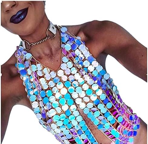 Creazrise Clearance! Beach Shiny Sequins Body Chain Women Fashion Colorful Bra Chest Necklace for Summer