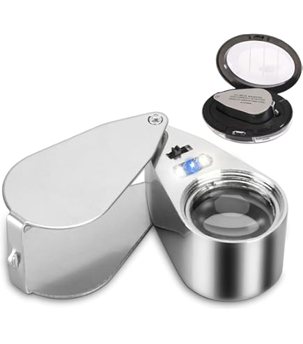 thumbnail image 2 of 10 Pack 40X Full Metal Illuminated Jewelry Loop Magnifier, XYK Pocket Folding Magnifying Glass Jewelers Eye Loupe With Led Led Currency Detecting Jewelry Identifying 2 of 13