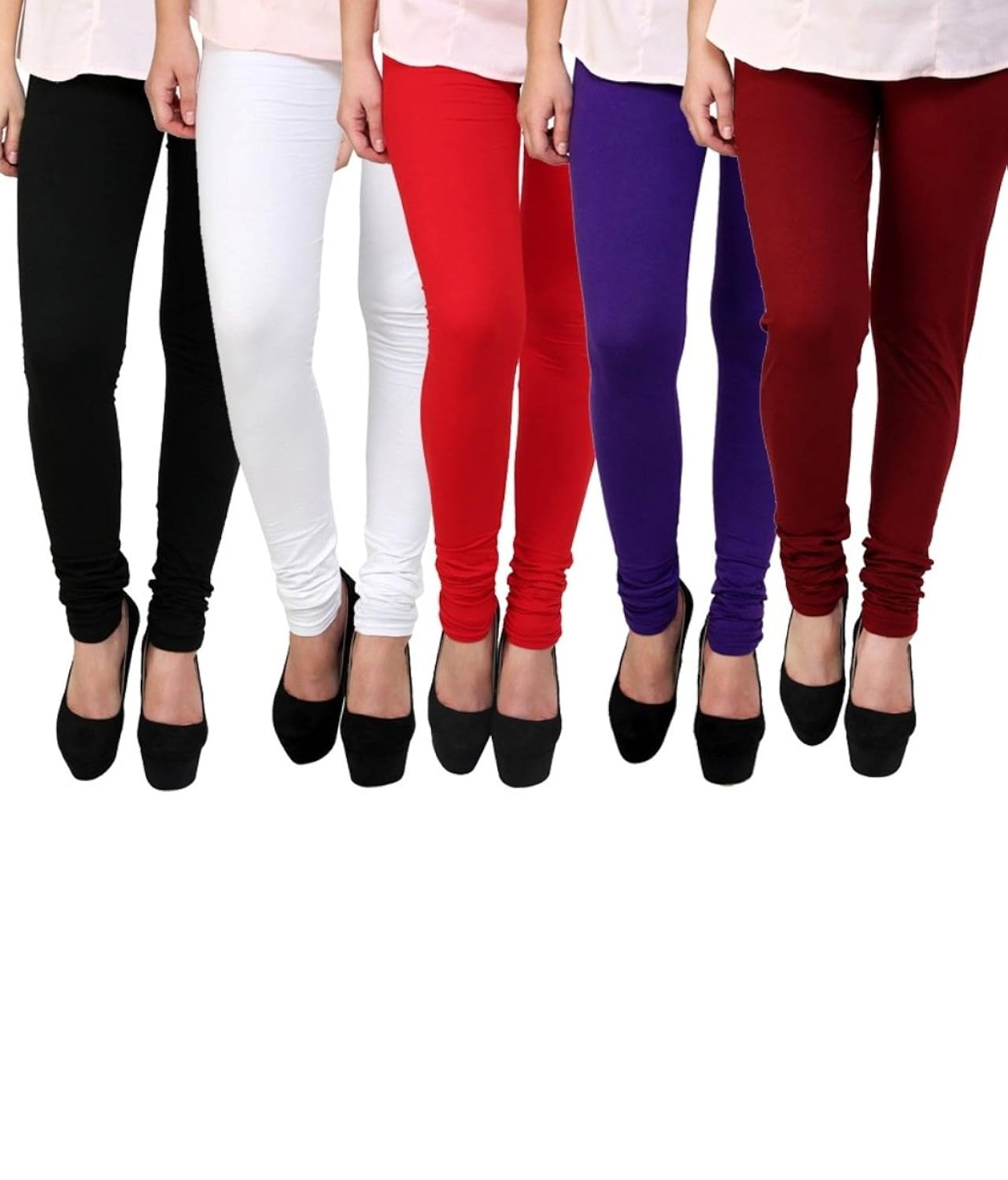 k's creations women's cotton lycra churidar leggings (pack of 5) - free size