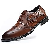 Men's Crocodile Print Wingtip Dress Shoes Formal Business Oxford for Men Retro Brogue Derby Shoes