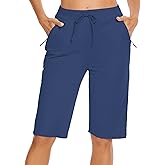 Choosefree Womens Bermuda Shorts 12" Knee Length Drawstring with 2 Deep Zippered Pockets Comfy Lounge Breathable Shorts