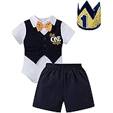 bakjuno 1st Birthday Outfit Boy Mr Onederful First Birthday Bowtie Romper + Suspender Shorts+ Party Hat Cake Smash Outfits