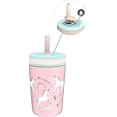 Zak Designs Kelso Toddler Cups For Travel or At Home, 12oz Vacuum Insulated Stainless Steel Sippy Cup With Leak-Proof Design is Perfect For Kids (Fanciful Unicorn)