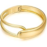 SHANTYSON Minimalist Gold Wrap Bracelet for Women with Hinged Closure Sleek Chunky 14k Gold Plated Open-Ended Stacking Cuff Bangles Bracelet