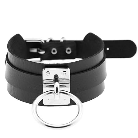 EROSPA® Bondage Fessel Halsband mit O-Ring - schwarz/silber