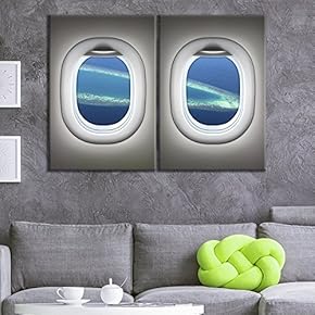 2 Panel Canvas Wall Art - Brown Plane Window Overlooking an Ocean Reef - Giclee Print Gallery Wrap Modern Home Art Ready to Hang - 16"x24" x 2 Panels