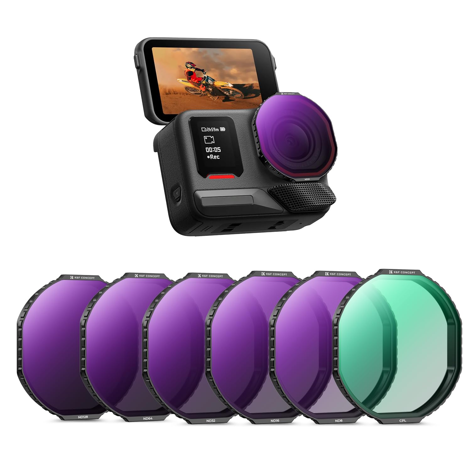 Photo 1 of K&F Concept Snap on Fit ND Filter Compatible with Insta360 Ace Pro 2 New Lens Model(Not for Square Lens), 6 Pack PL ND8 ND16 ND32 ND64 ND128 Polarizer Neutral Density Light Reduction Filter