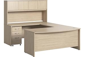 Bush Business Furniture Studio C U Shaped Desk with Hutch and Mobile File Cabinet, U Workstation Set for Home or Professional Office, 72W x 36D, Natural Elm