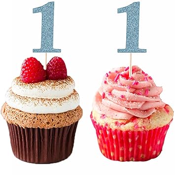 Diyxin Glitter 1st First Birthday Cupcake Toppers 24 Pcs Baby Party
