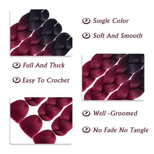 5 packs of Black wine red ombré braiding hair *NEW AFNOTE Ombre Red Braiding Hair Extensions 24 Inch 5 Packs  main image 2