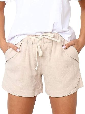 womens linen shorts elastic waist