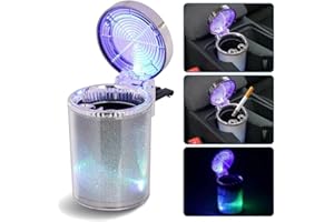 NC Bosaidong Car Ashtray, Auto Ashtray With LED Light, Mini Car Trash Can, Portable Ashtray with Lid Suitable for Most Vehicles, Silver