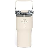 Alwdias Samsta 20oz Reliable Leak-Proof Insulated Tumbler with Dual-Lid Design, Straw & Handle — Double Wall Stainless Steel Travel Mug for Hot & Cold Drinks | White Cream