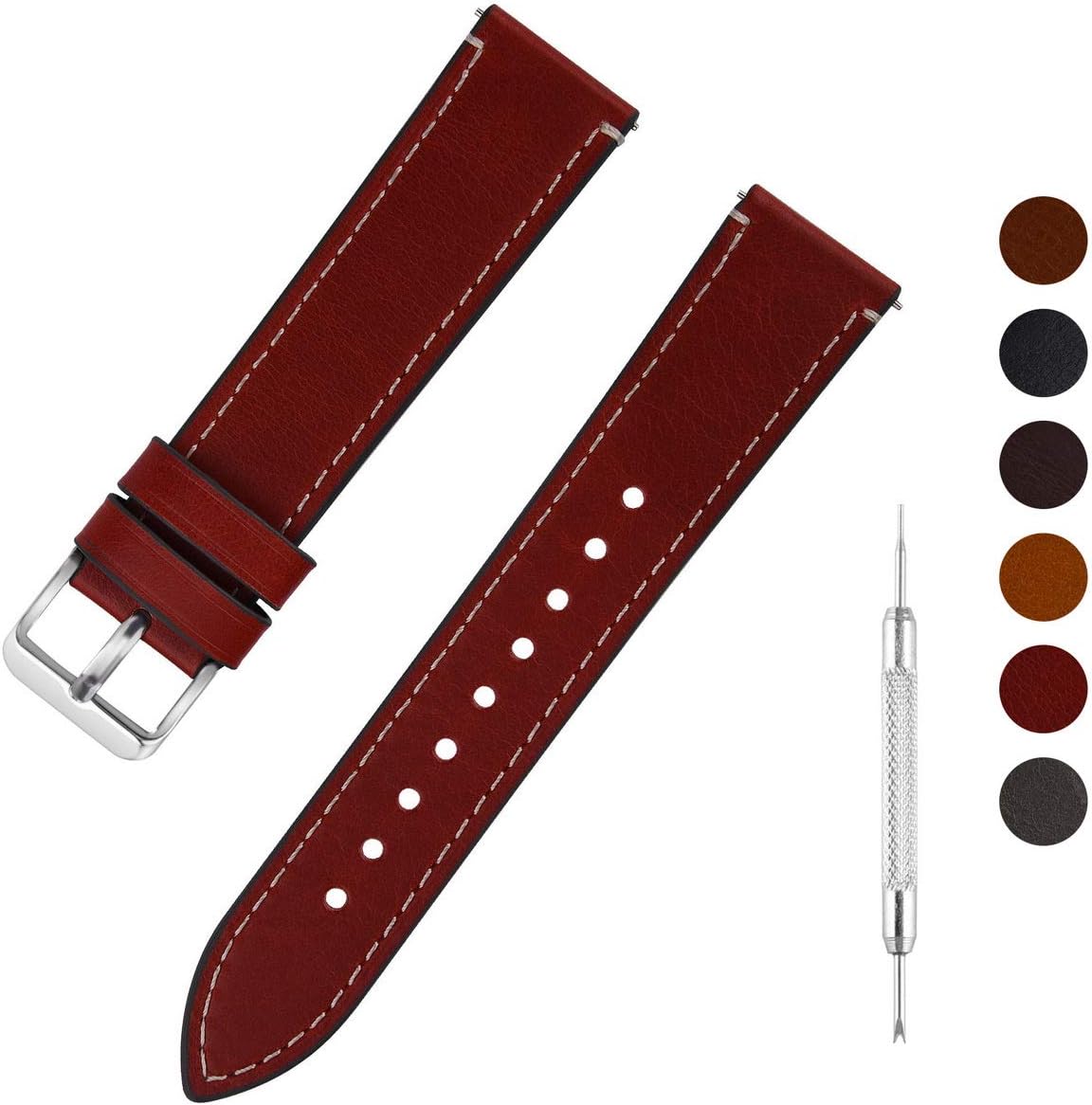 Retro Calf Leather Watch Strap with Quick Release Pin, 6 Colors Wax Oil Leather Watch Strap, 14mm 16mm 18mm 20mm 22mm 24mm