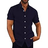 COOFANDY Men's Casual Button Down Shirts Short Sleeve Linen Shirts Summer Beach Dress Shirt