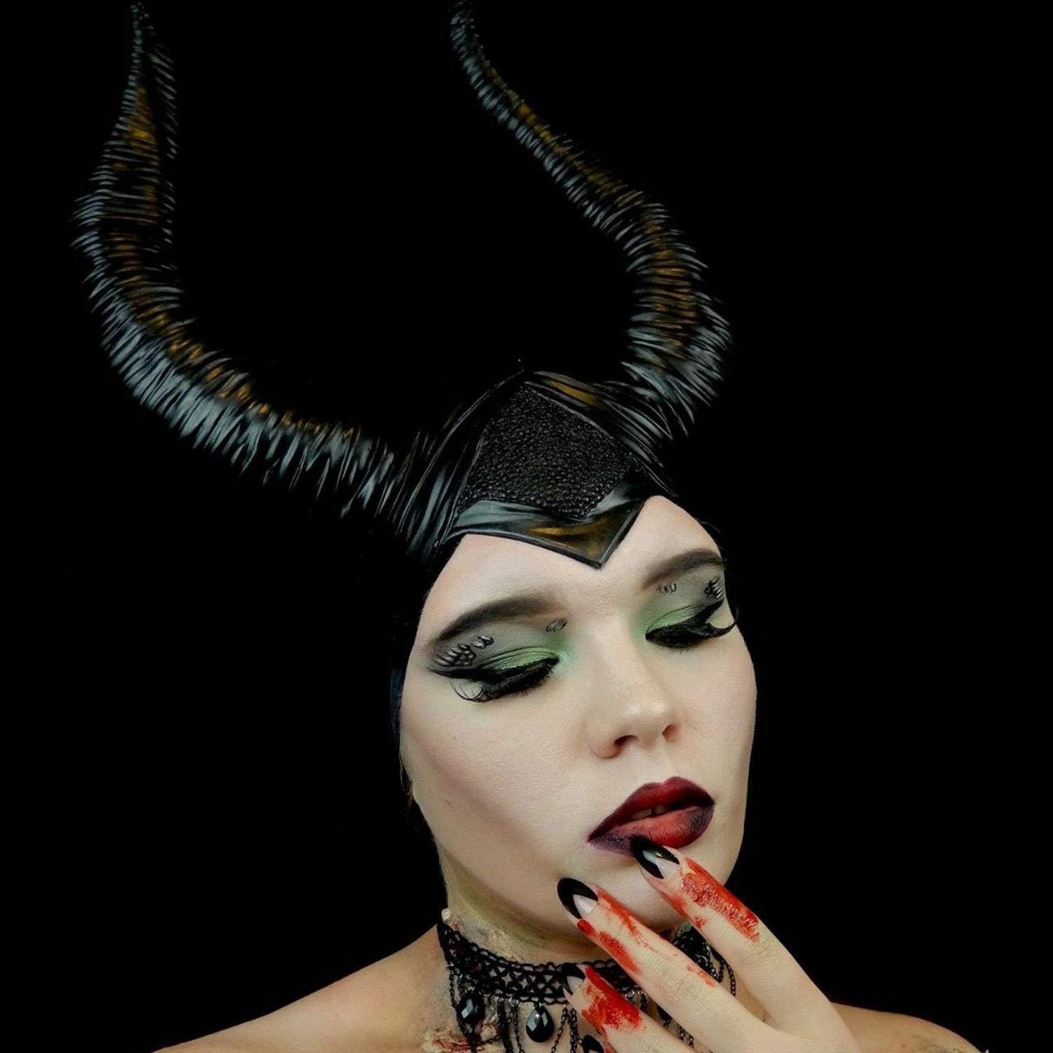 Gothic Black Crow Costume Feather Cape Shawl with Maleficent Horns Cosplay Set: Clothing