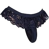 GENEMEN Mens Sissy Skirt Lace Thong Briefs Sexy Lingerie Crossdressers Underwear Panties with Pouch