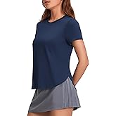 PINSPARK Workout Tops for Women UPF 50+ Yoga Shirts Short Sleeve Athletic Tops with Side Slits Running Gym Tee Top Loose Fit