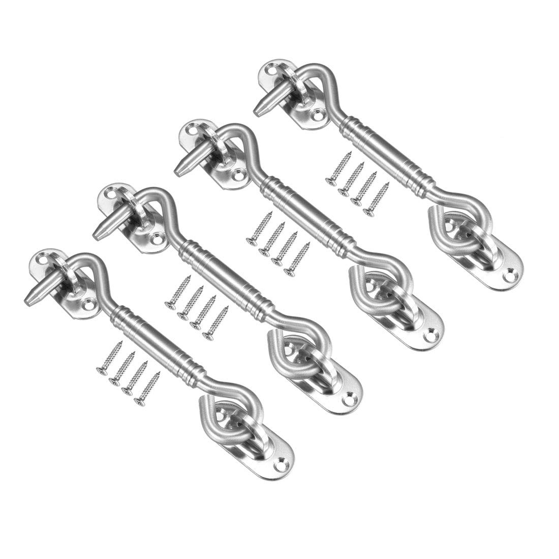 sourcing map 4.1" Cabin Hook Eye Latch Gate Door Swivel Window Door Hook Stainless Steel with Mounting Screws 4pcs