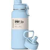 Hydrapeak 32oz Sport Insulated Water Bottle with Straw &amp; Bonus Chug Lid, Leak &amp; Spill Proof, Keeps Drinks Cold for 24 Hours, Premium Stainless Steel (Serenity Blue)