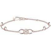 Infinity Ankle Bracelet for Women, 925 Sterling Silver Charm Adjustable Anklet, Large Bracelet Fine Jewelry Mothers Day Gifts White Gold/Rose Gold Plated