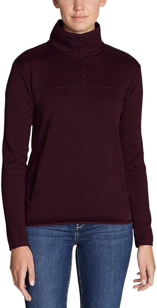 Eddie Bauer Women's Radiator Fleece Snap Mock-Neck Pullover, Dk Garnet Tall M at Amazon Womenâs 