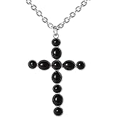 Jessica Simpson Black Cross Necklace for Women 32", Oxidized Silver-Tone Cross Pendant Necklace