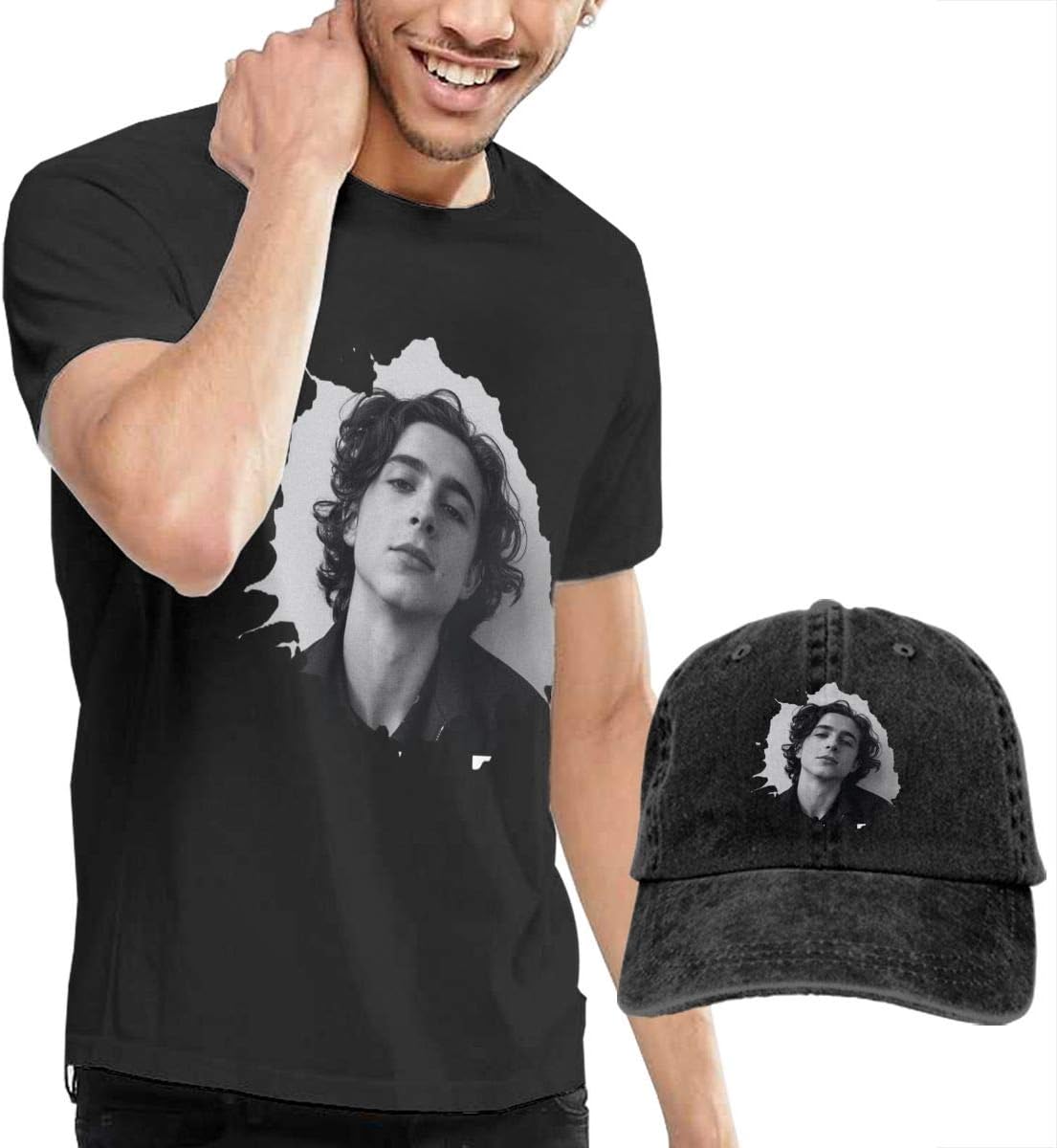 LULALA Timothee Chalamet Men's Tee S and Cap Black