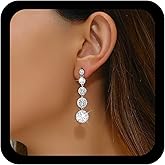 Jugielu Vintage Long Crystal Dangle Earrings Rhinestone Tassel Earrings Silver Crystal Chandelier Drop Earring Long Cz Statement Earring Wedding Bridal Dangle Jewelry for Women