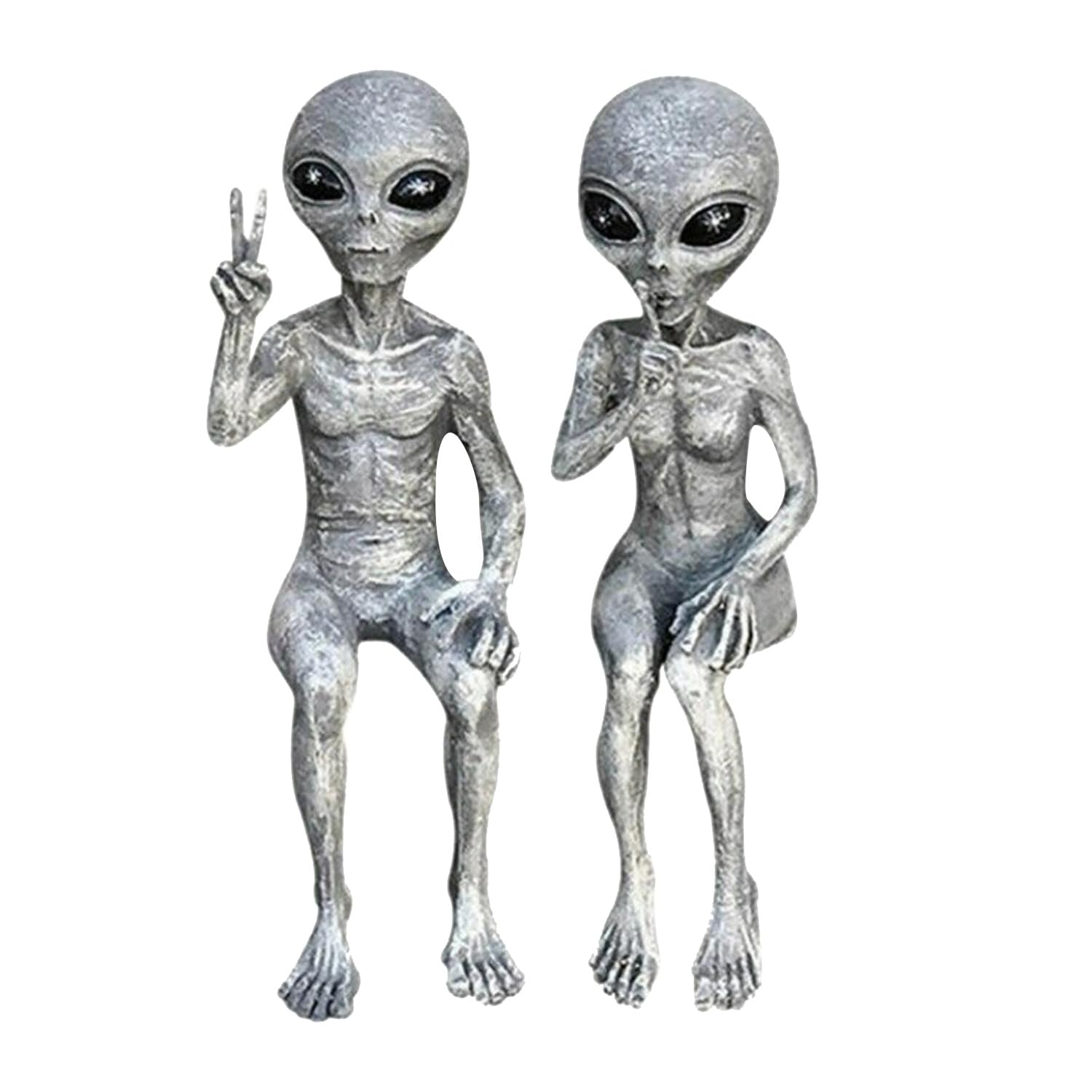 Bohue 2pcs Alien Statues - Resin Alien Figures for Indoor/Outdoor Garden Decor