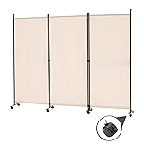 Spurgehom 3 Panel Rolling Room Divider, Folding