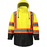 DPSAFETY Reflective Rain jackets for men waterproof,Hi Vis Safety Coat With Reflective Strips,High Visibility Class 3 Rain jackets With 2 large pockets,Zipper,Lime,SM/MD